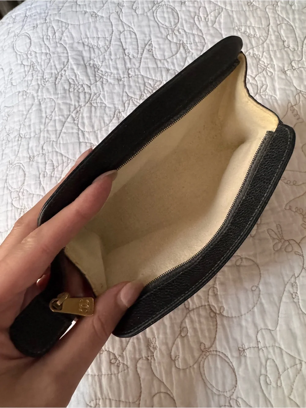 CHANEL Black Caviar Leather Cosmetic Pouch with CC Logo